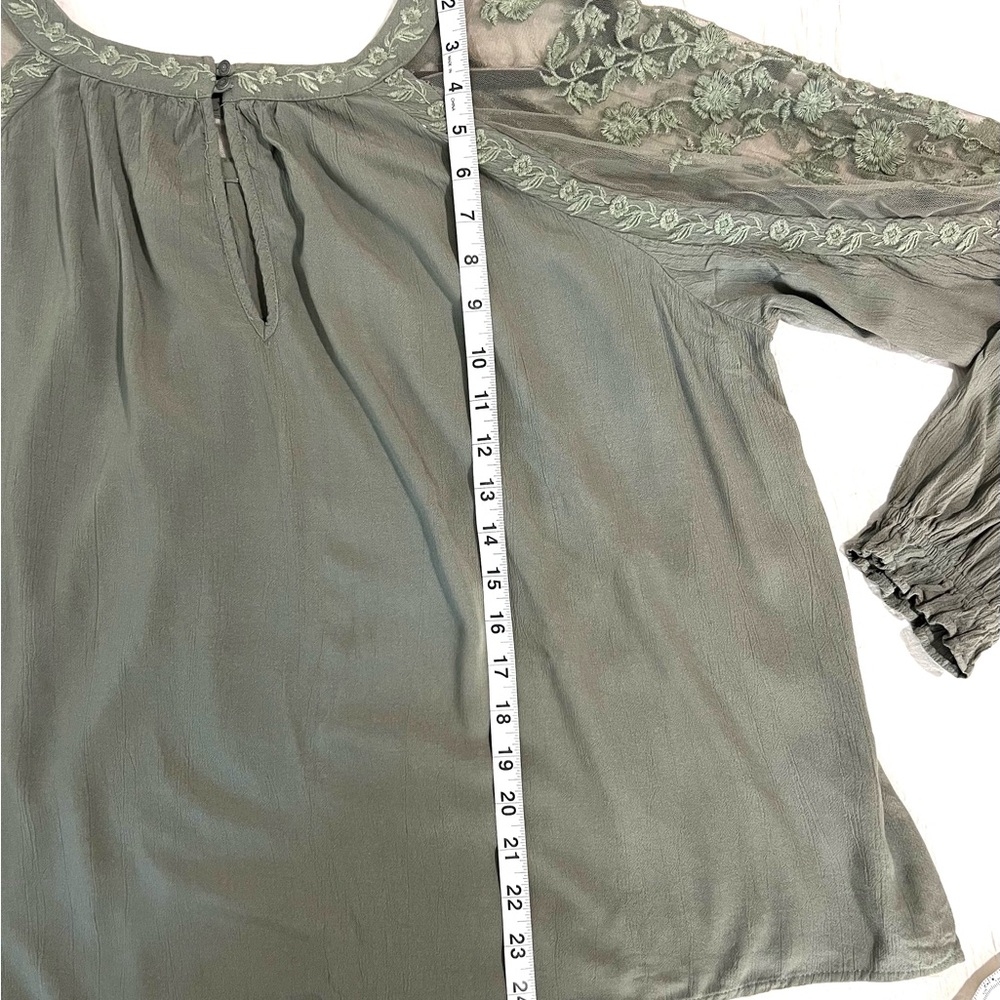 American Eagle Outfitters Boho Long Sleeve Embroidered Olive Green Top SZ XXL - Picture 7 of 8